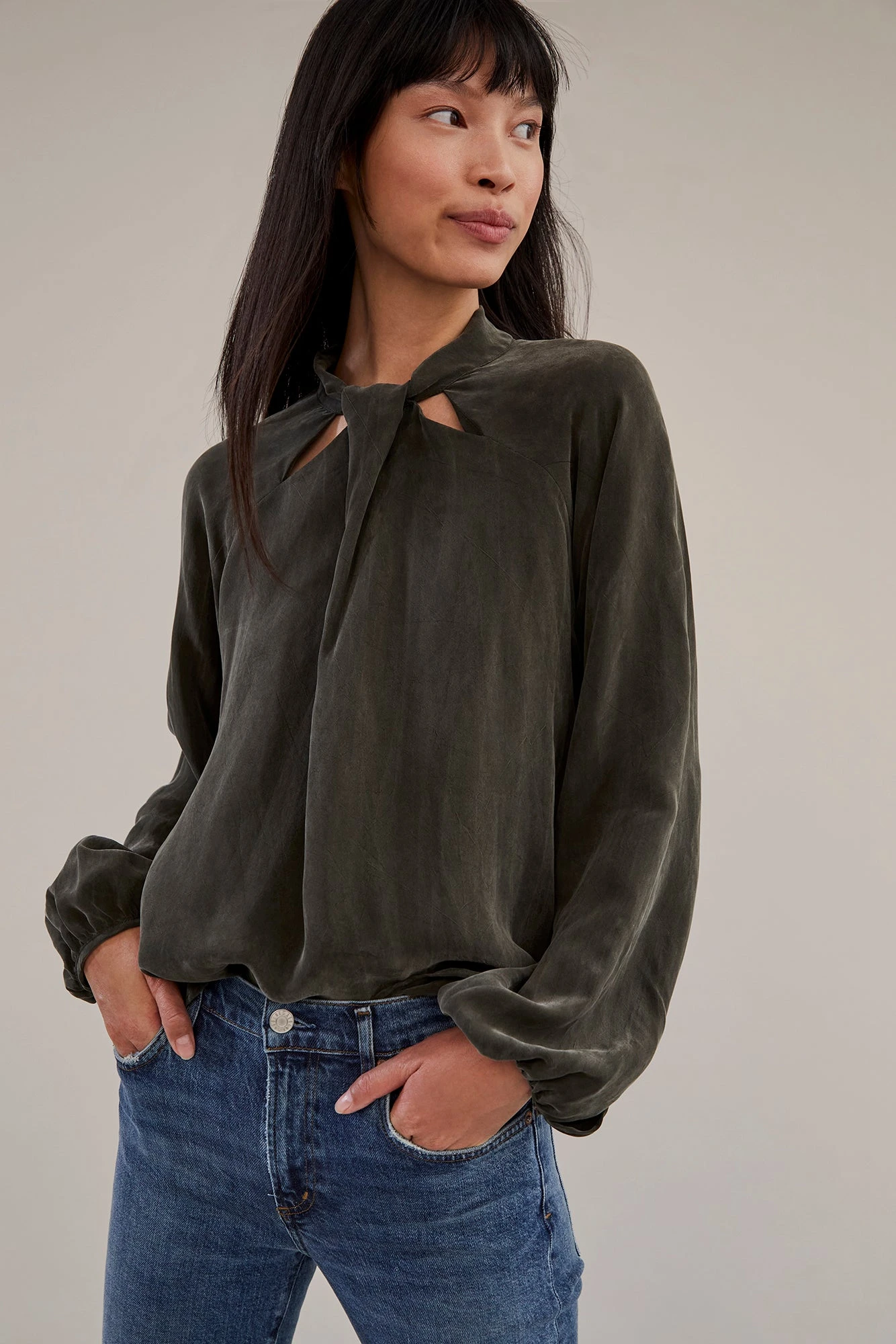 Papillon Cottonseed Cupro Blouse - Olive 3 Papillon Cottonseed Cupro Blouse - Olive
