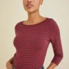 Francoise 3/4 Sleeve Dream Knit Tee - Barn Red Navy -Amour Vert 1005 3Q Slv Francoise Barn Red Navy 1614 web