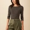 Francoise 3/4 Sleeve Dream Knit Tee - Harbor Black And Soft Pink -Amour Vert 1005 3 4 Slv Francoise Harbor Stripe Black Soft Pink 1