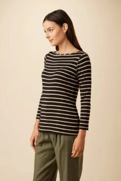 Amour Vert -Amour Vert 1005 3 4 Slv Francoise Harbor Stripe Black Soft Pink 2