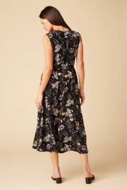 Olive Washable Silk Midi Dress - French Jardin Black -Amour Vert 10129R1 Olive Silk French Jardin 3