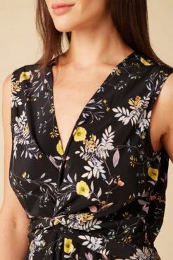 Olive Washable Silk Midi Dress - French Jardin Black -Amour Vert 10129R1 Olive Silk French Jardin 4