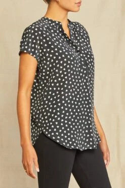 Renata Washable Silk Blouse -Amour Vert 1068 Renata Heart Black Ivory 3451 web