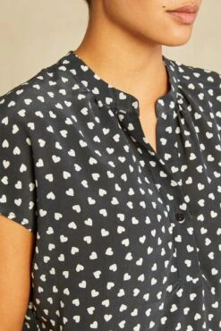 Renata Washable Silk Blouse -Amour Vert 1068 Renata Heart Black Ivory 3474 web