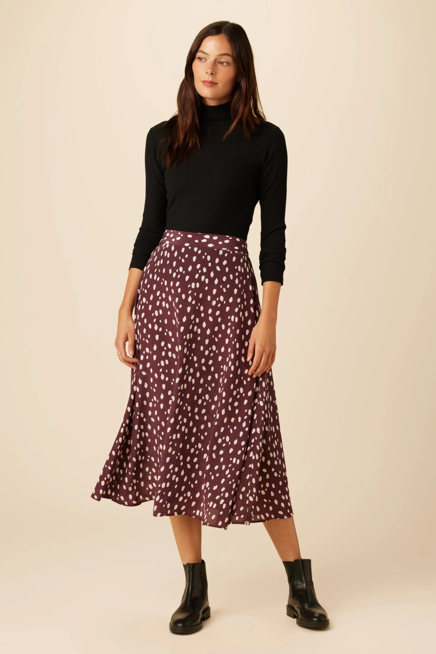 Blaze Washable Silk Skirt - Pebble Dot Plum 6 Blaze Washable Silk Skirt - Pebble Dot Plum - Image 4