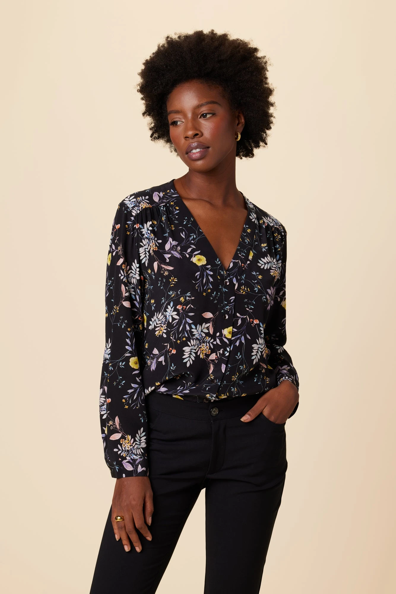 Kaya Washable Silk Blouse - French Jardin Black 3 Kaya Washable Silk Blouse - French Jardin Black